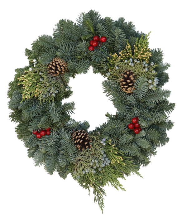 Mixed Noble Fir With Cones And Berries Candle Ring