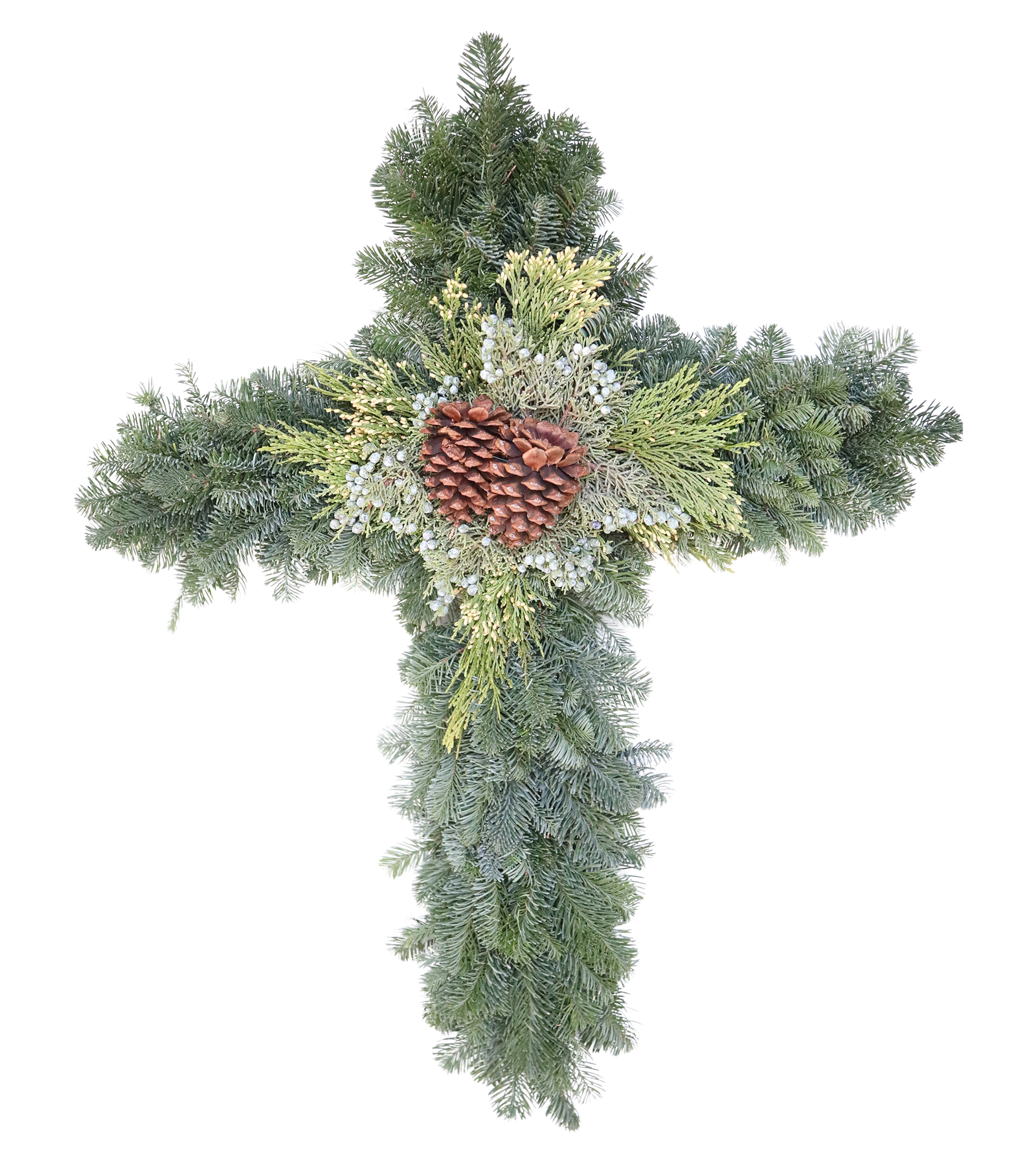 Mixed Noble Fir With Cones Cross Wreath