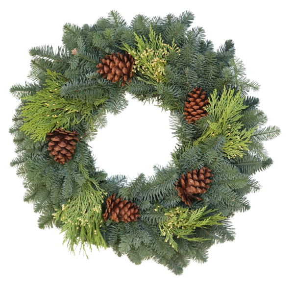 Mixed Noble Fir With Cones Wreath 5 Cones