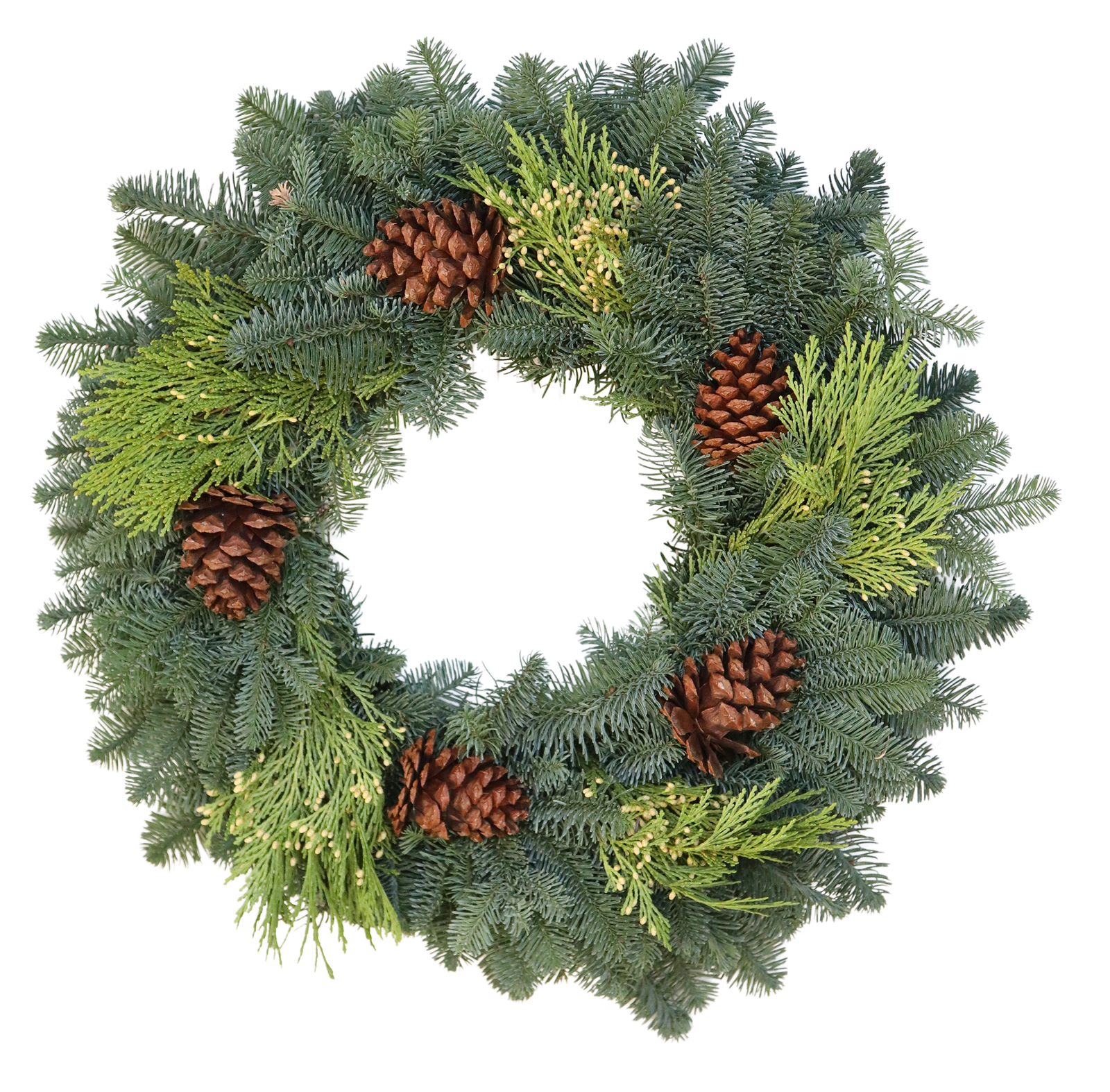 Mixed Noble Fir With Cones Wreath 5 Cones