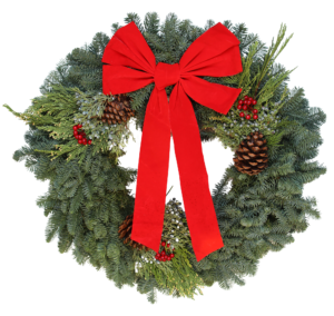 Mixed Noble Fir Wreath With Red Berries And Red Bow