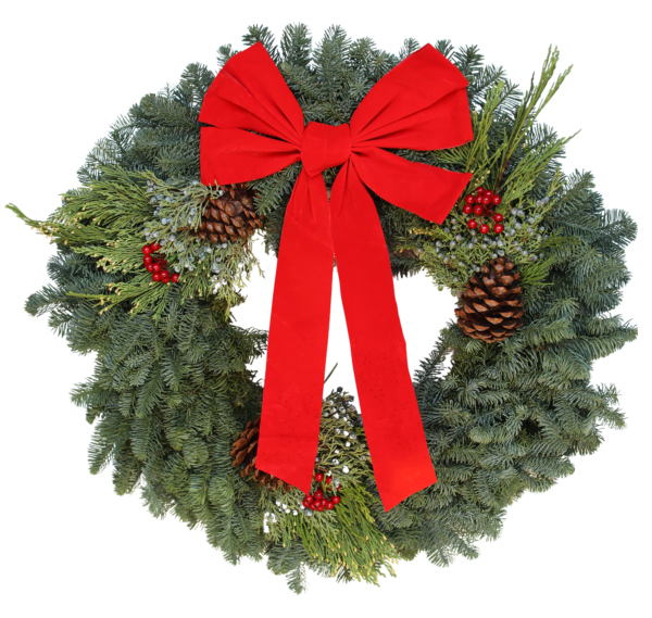 Mixed Noble Fir Wreath With Red Berries And Red Bow