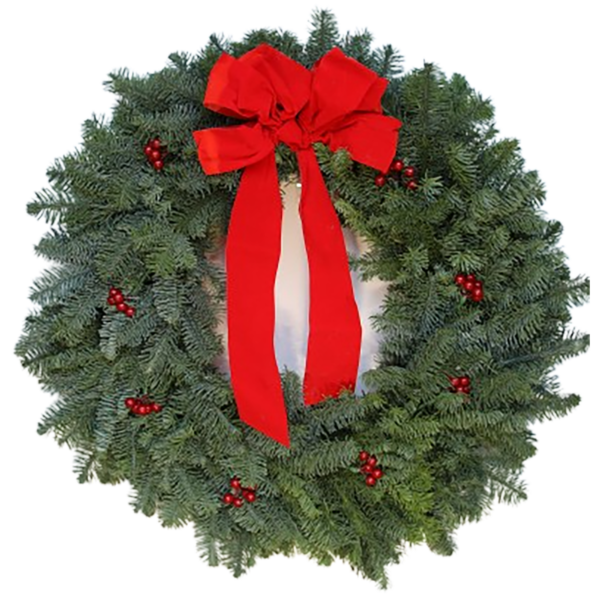 Plain Noble Fir Wreath With Red Berries And Red Bow Plain Noble Fir Wreath With Red Berries And Red Bow
